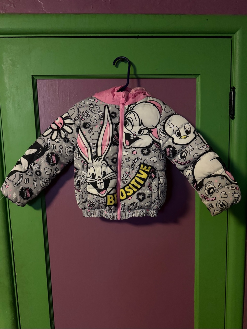 Members Only x Looney Tunes Girls Puffer Jacket - Size 4 Pink Sherpa Lined